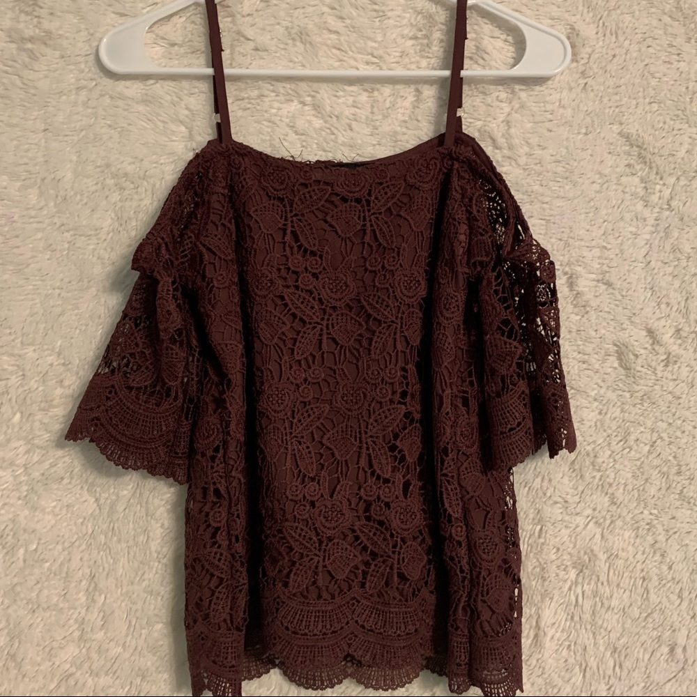 dark purple/maroonish off the shoulder top